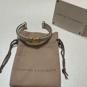 David Yurman 925 Sterling Silver W/14k yellow Gold X Double Cable Cuff Bracelet